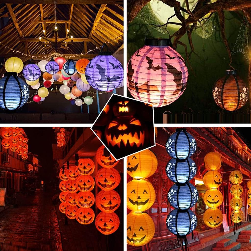 Lanternas De Papel Decorativas De Halloween , Suspensas De Casa Assombrada , Caveira Abóbora Rosto Sorridente Padrões De
