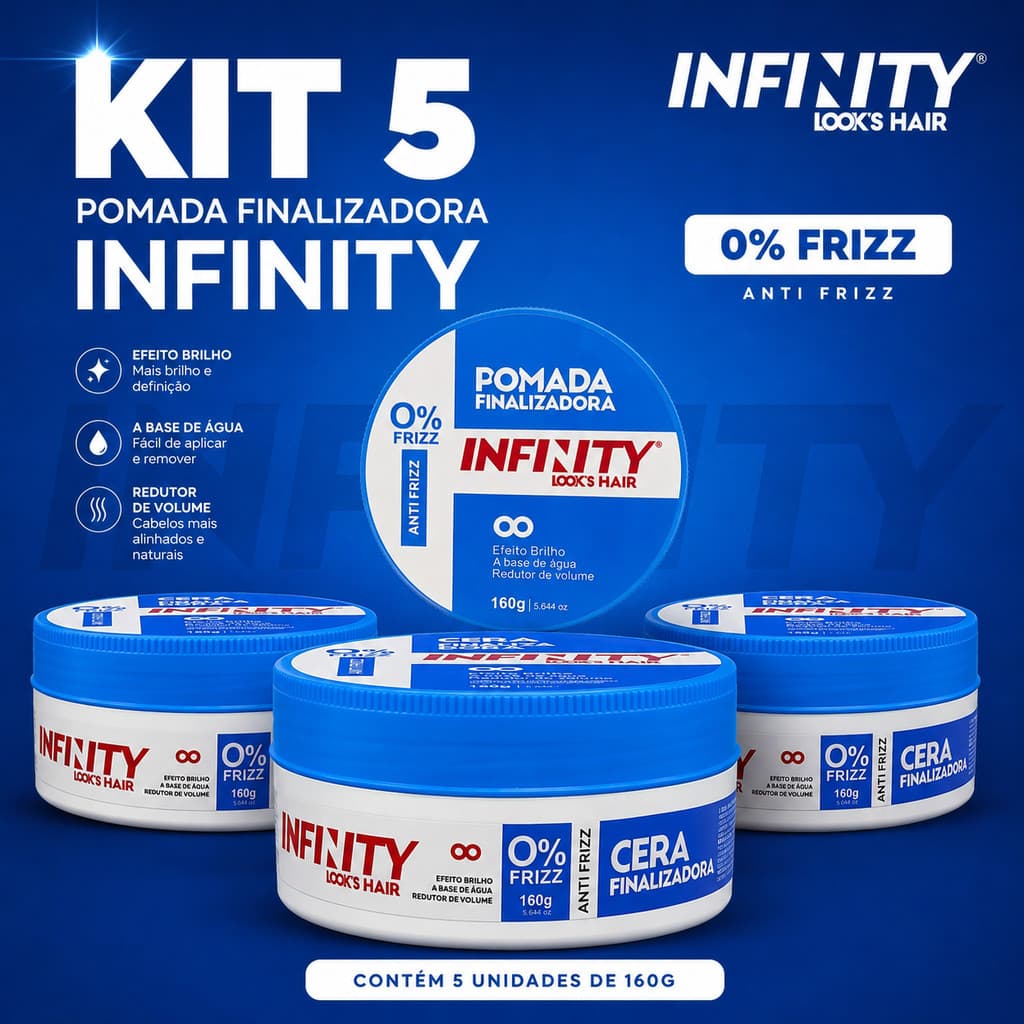 Kit 5 Pomada Finalizadora  Reduz Volume  Infinity 160g - Envio 24h