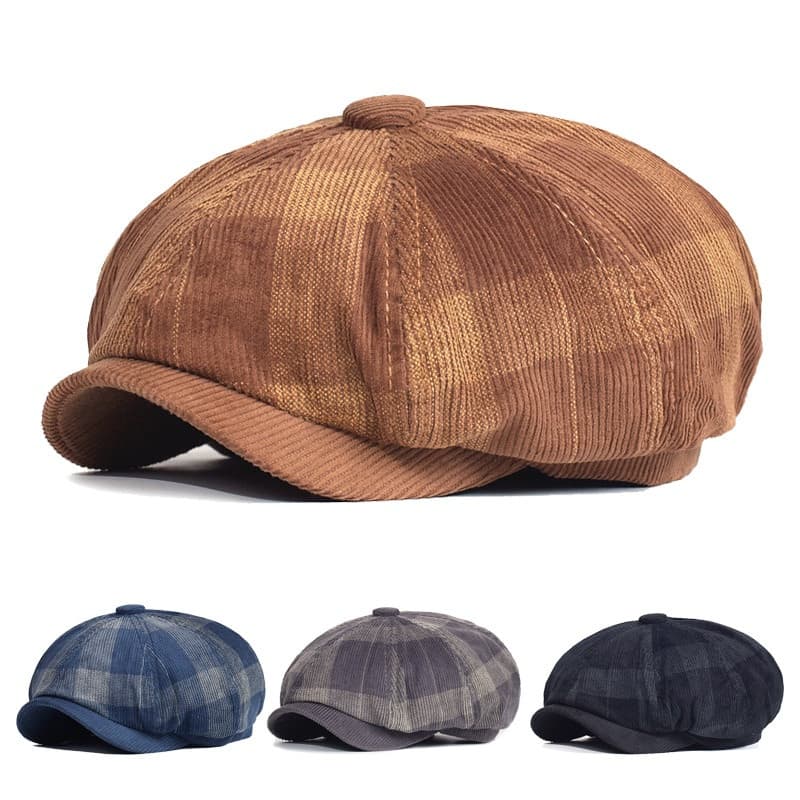 Chapéu Newsboy De Outono Inverno Xadrez Grosso De Veludo Boina Homens Mulheres Inglaterra Gatsby Retro Driver Boné Plano