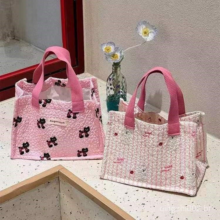 Bolsa de almoço fofa em estilo japonês, elegante para o dia a dia, lancheira de grande capacidade, bolsa de lona portáti