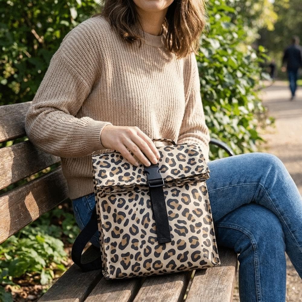 Saco De Almoço Isolado Com Estampa De Leopardo , Lancheira Térmica À Prova De Vazamentos , Térmico Dobrável