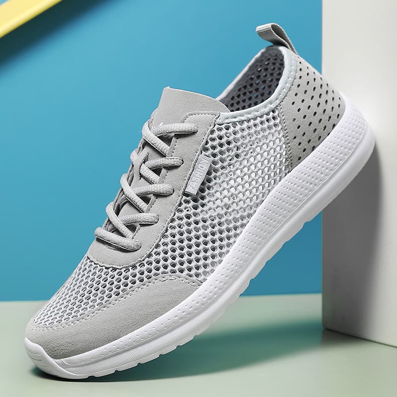 Sapatos casuais masculinos de verão com cadarço, com grandes painéis de malha, respiráveis, leves, antiderrapantes, adeq