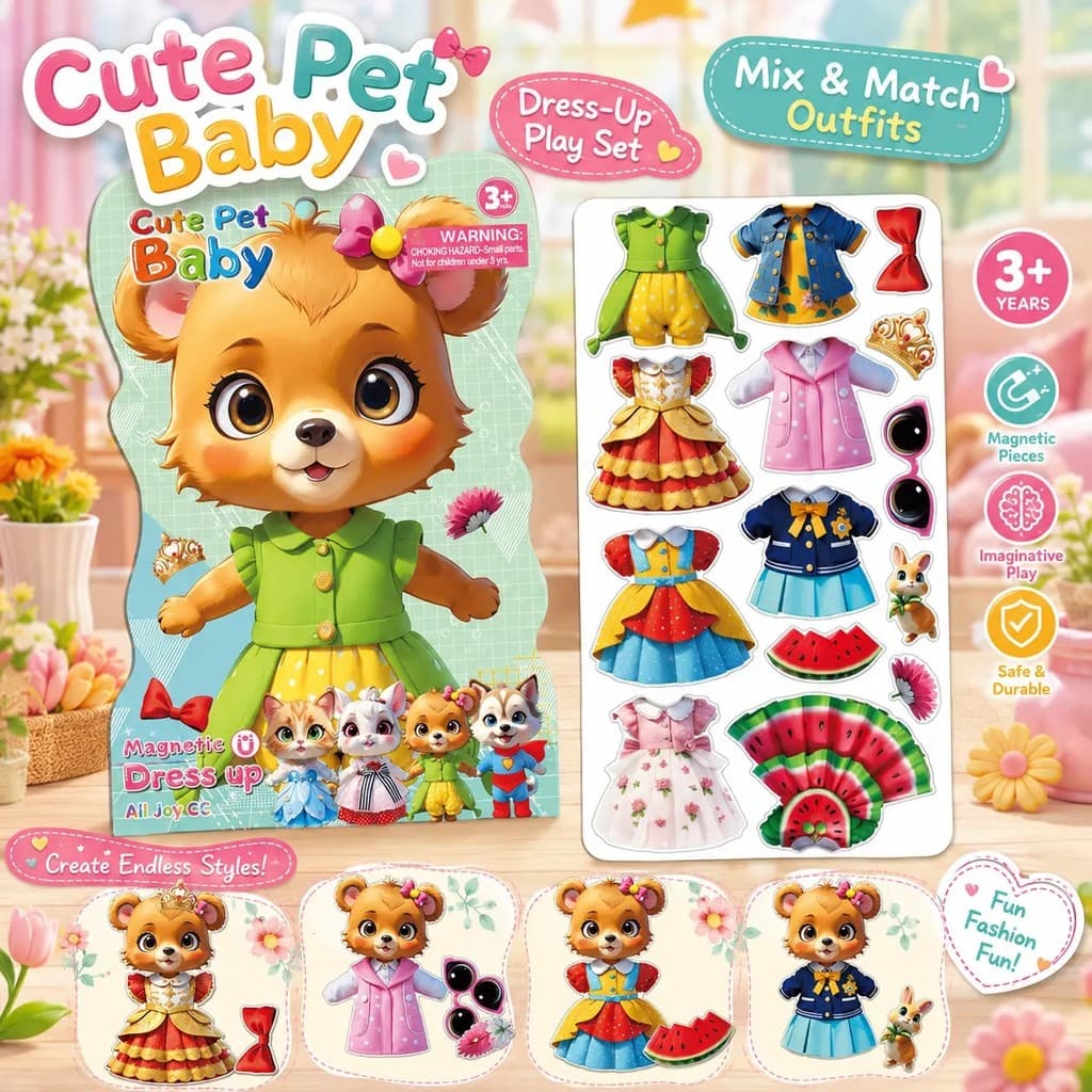 Urso Fofo Magnético Vestir-Se Bonecas De Papel Fingir Jogar Conjunto Animal De Estimação Ímã Forte Brinquedo Educativo C