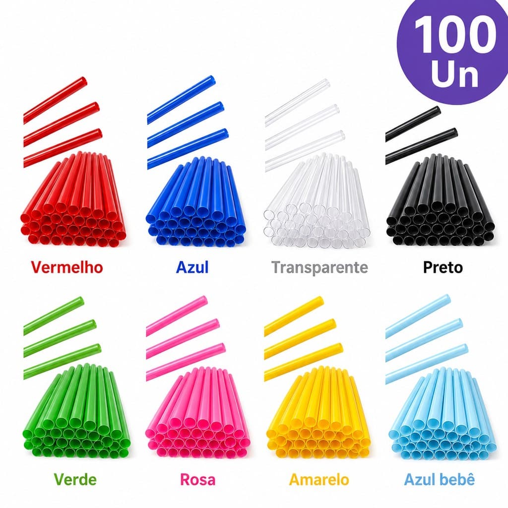 Kit Canudos Plástico Descartável Diversas Cores Biodegradável Festas Decoração Infantil Criança Aniversário Bebida