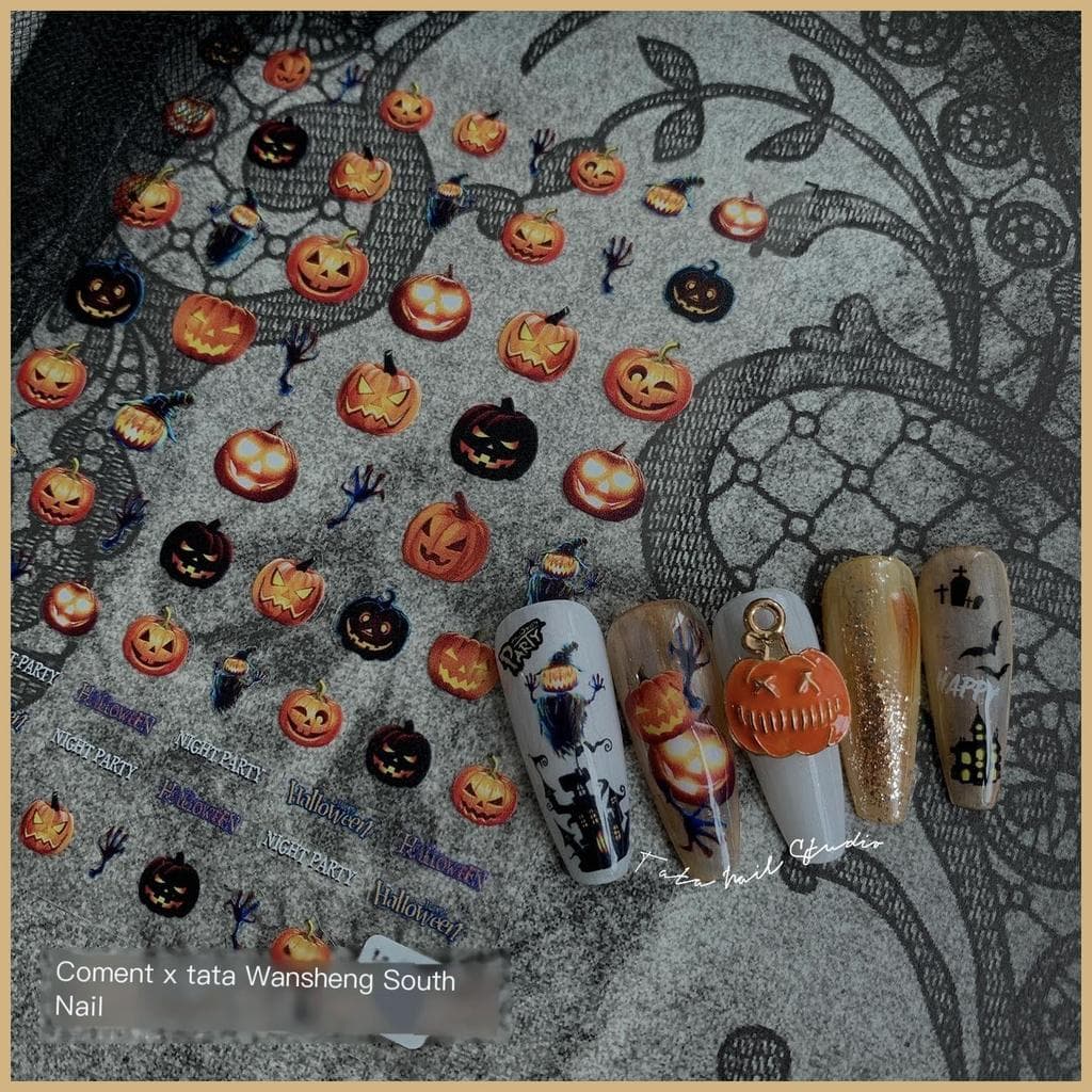 Adesivos Coloridos De Abóbora Para Unhas De Halloween , Finos E Flexíveis , Pegajosos Duráveis , Versáteis Criativos , S