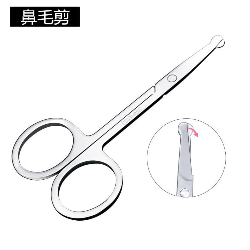 Tesoura de cabelo de nariz de aço inoxidável para Manicure, cabeça redonda segura, prata, aparador de sobrancelha, tesou