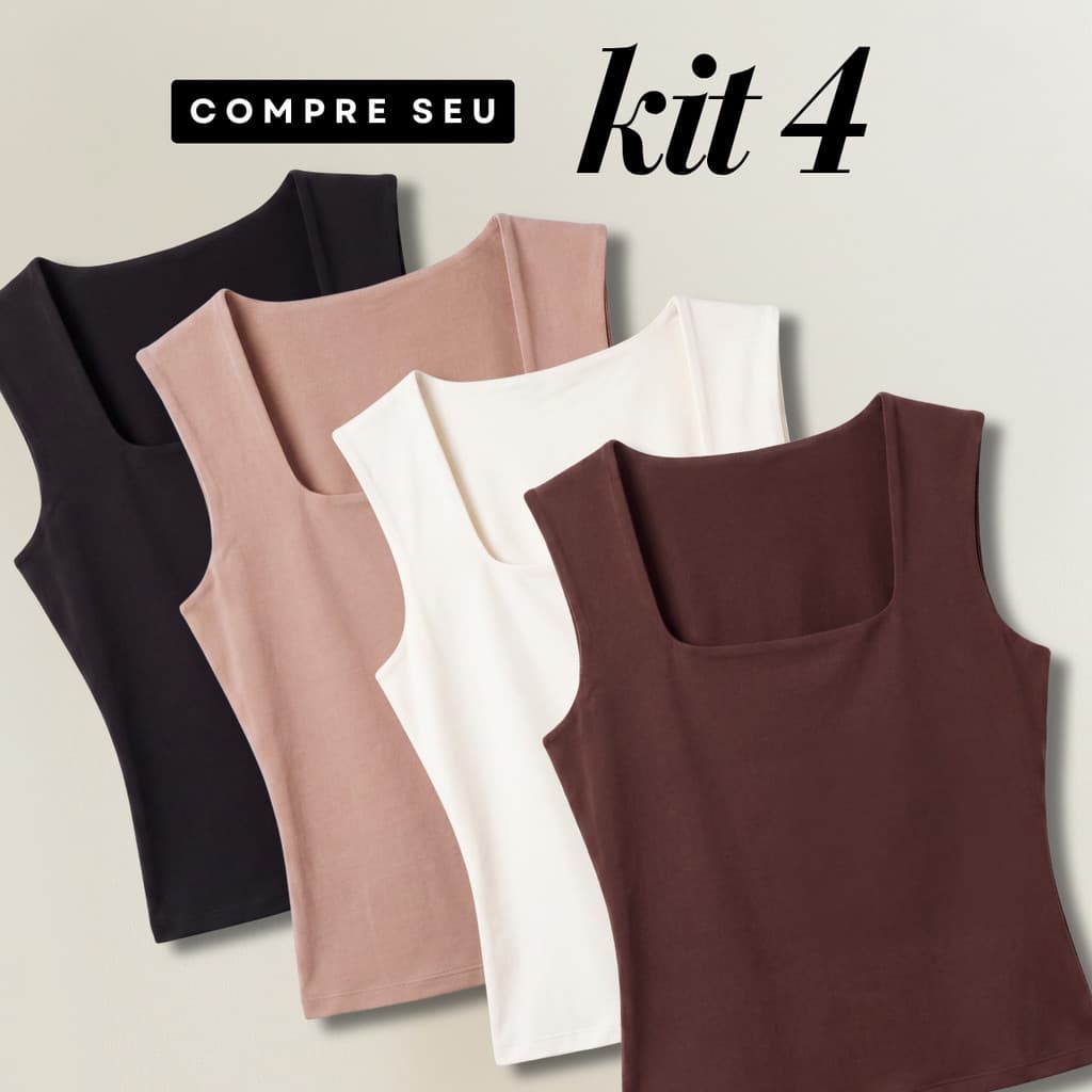 Kit 4 Blusa Feminina Regata Decote Quadrado Estilosa Básica Casual Alça Grossa