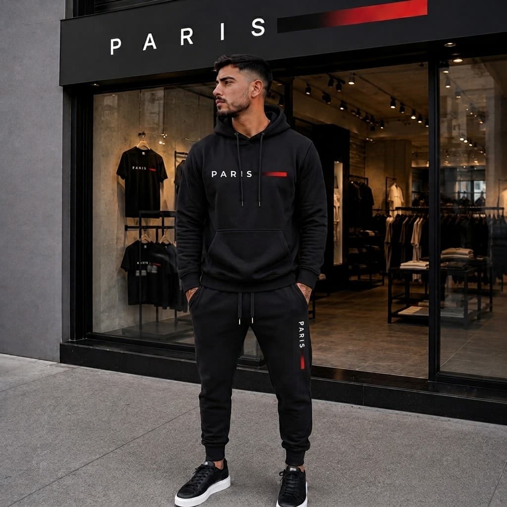 Kit Conjunto Paris Moletom Masculino Blusa Canguru com Capuz e Calça Jogger Flanelado Inverno Urbano