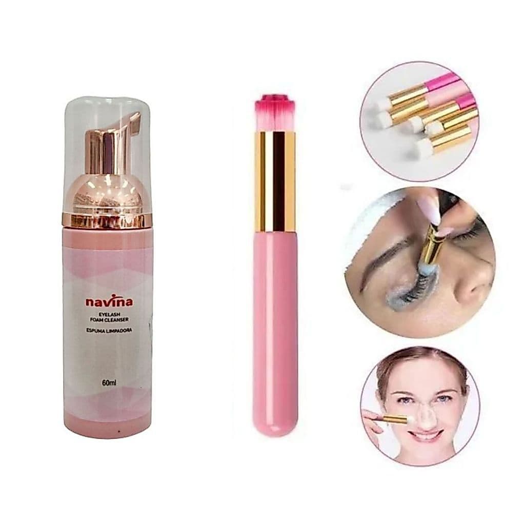 Kit Limpeza e Higinização Cílios e Sobrancelha Navina Pincel Limpeza