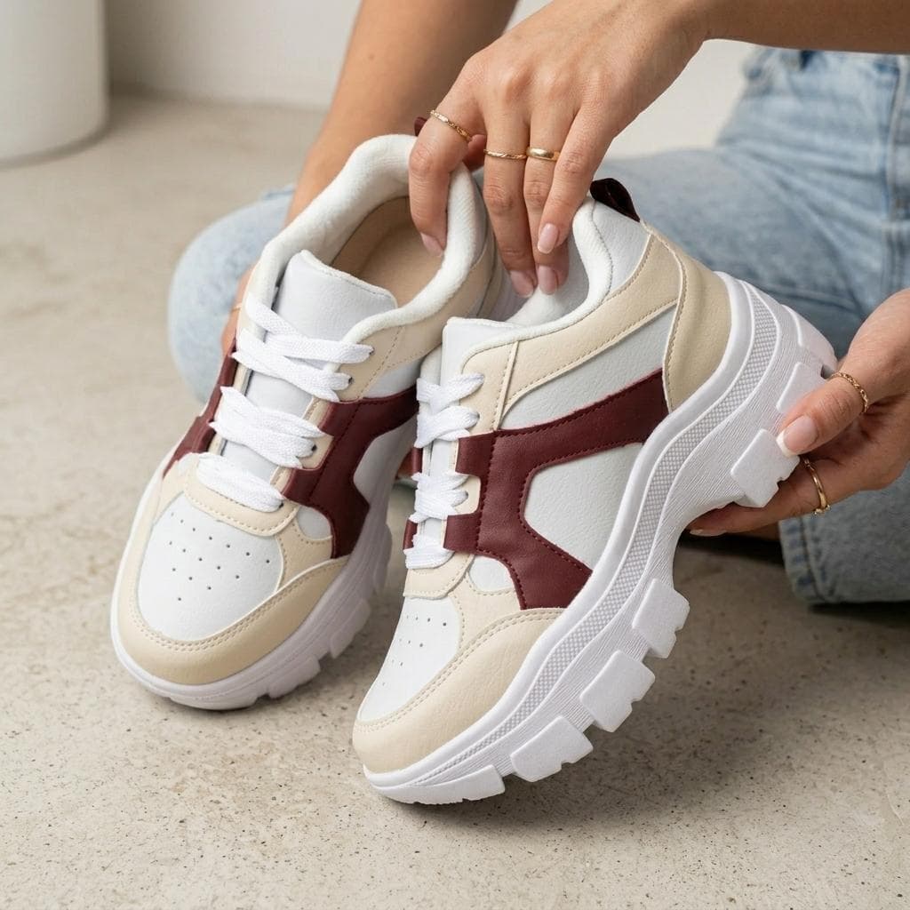 Tênis Feminino Branco Chunky Plataforma Leve Macio Confortável Sola Alta