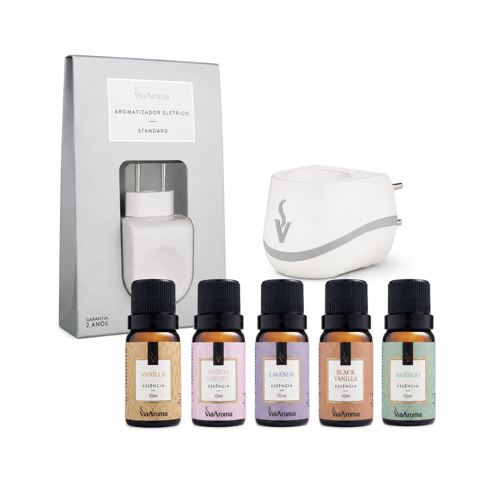 Kit Difusor Elétrico e 5 Essências 10ml Via Aroma