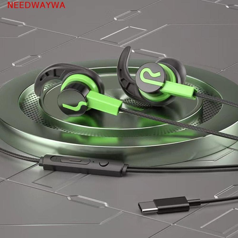 NEEDWAYWA Fone De Ouvido Com Fio Gamer Ear Hook Gaming Type-C Microfone Música Super Bass Fones