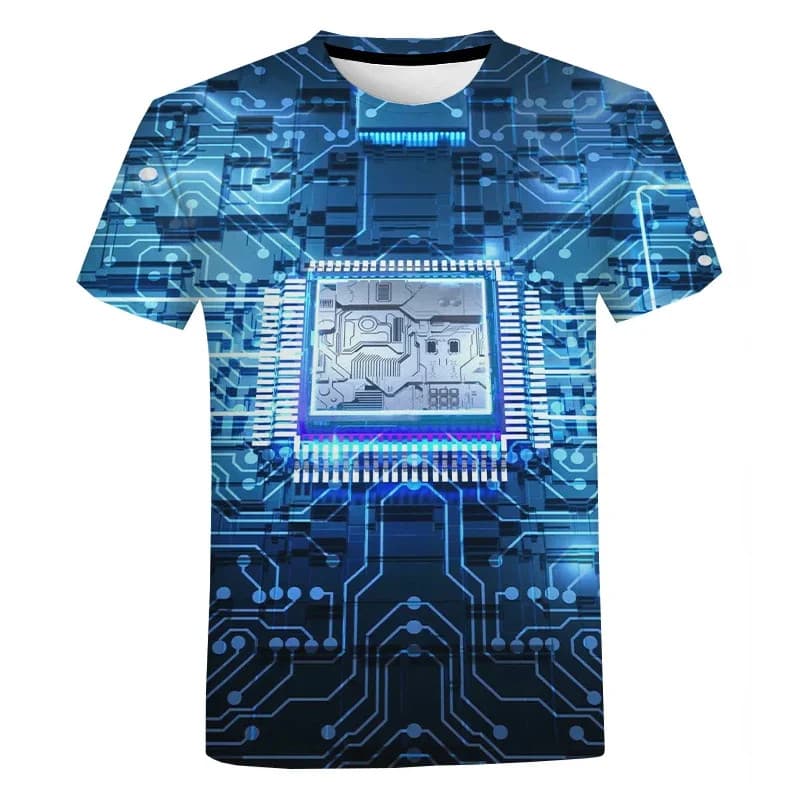 Nova Placa De Circuito Impressão 3d Camiseta Masculina E Feminina Verão Casual Chip Eletrônico Topo Harajuku Street Wear