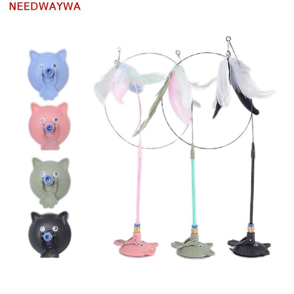 NEEDWAYWA Gatos Brinquedos Varinha De Penas , Gato Destacável Com Ventosa De Sino Vara De Teaser