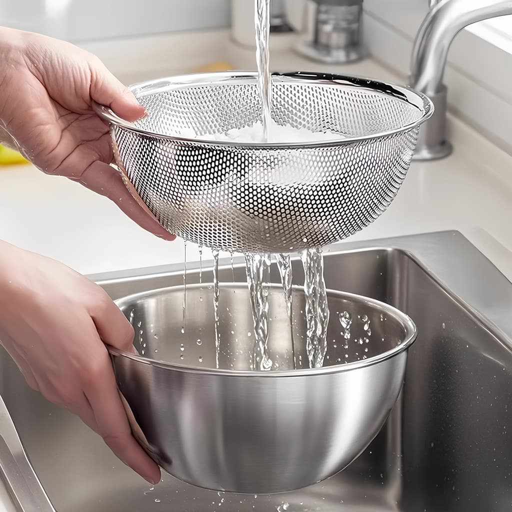 Bacia de lavagem de vegetais em aço inoxidável com cesto de drenagem, nova cesta de filtragem de água para cozinha, baci