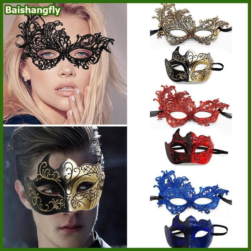 baishangfly 2 Peças Elegante Conjunto De Máscara De Renda Bla Para Casais Perfeito Festa Veneziana Carnaval E Celebraçõe