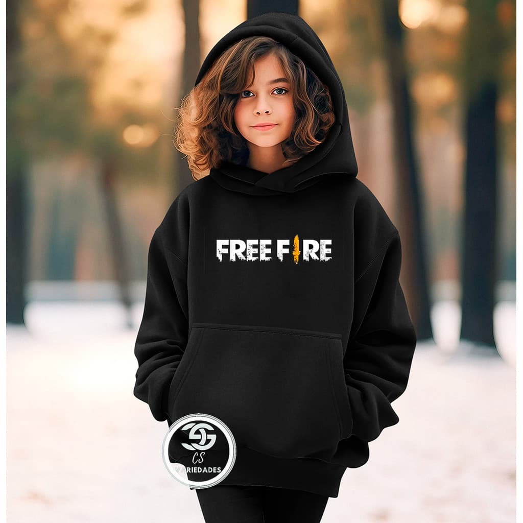 Moletom Canguru Infantil Free Fire Blusa de Frio Com Capuz Gamer Casaco Confortável