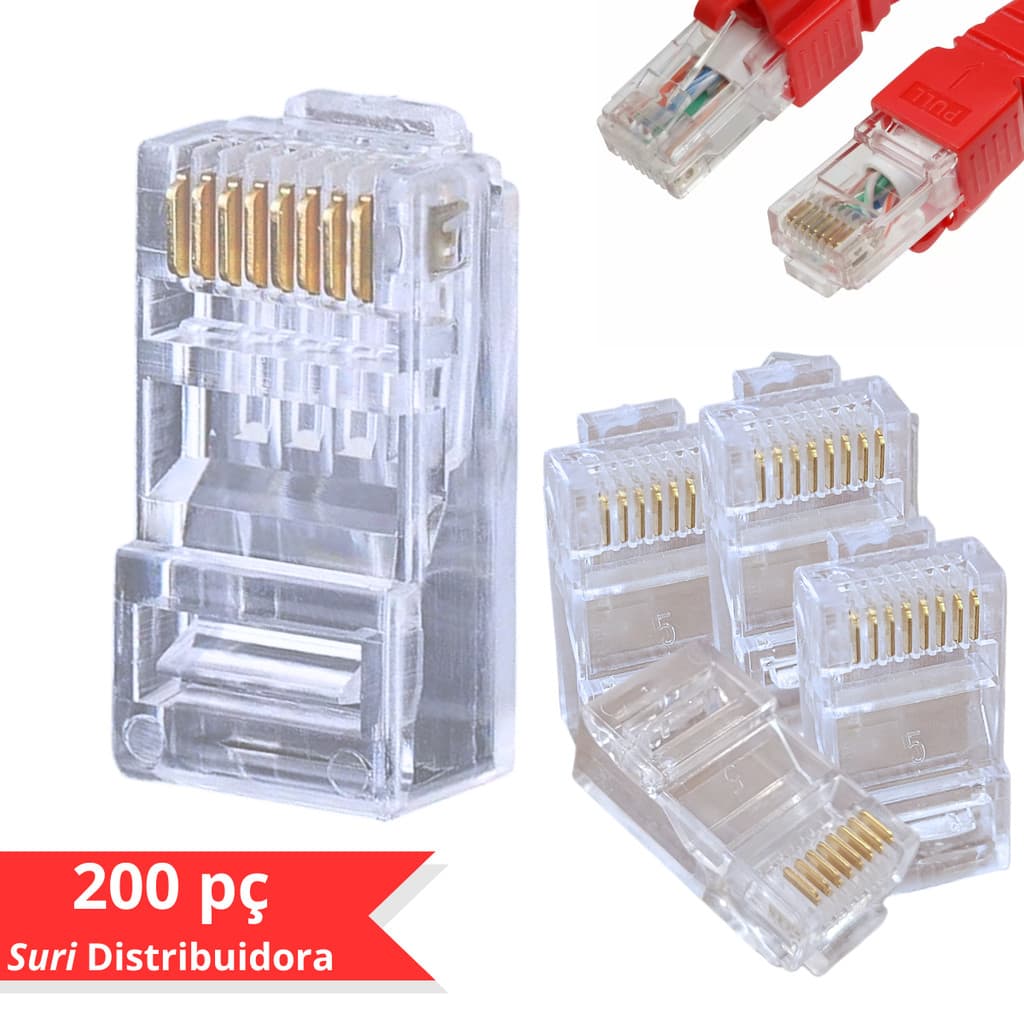 Kit 200 Ponta Cabo de Rede RJ45 CAT5 Conexão banhado a ouro 10000mps