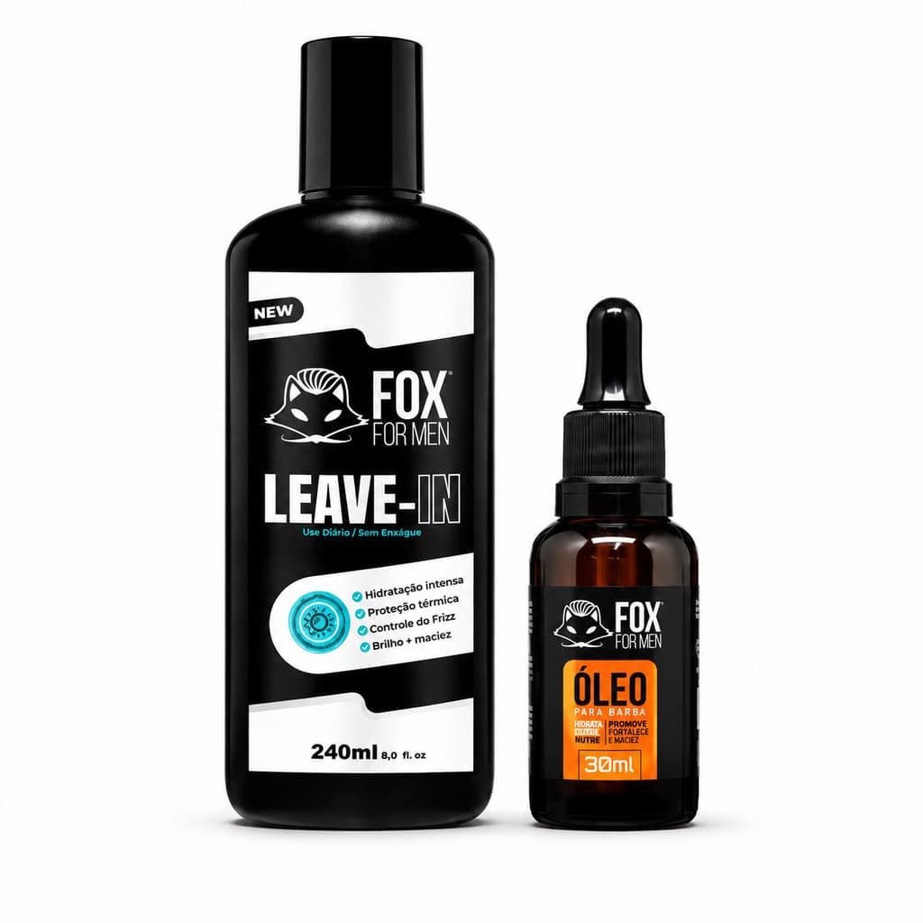 Kit Leave In e Óleo em Gotas para Barba Hidratação Antifrizz Maciez
