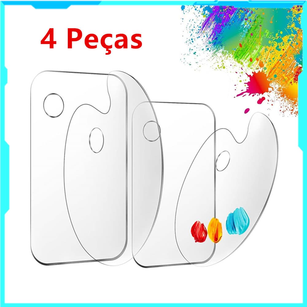4 bandejas de tinta acrílica com furos para polegar, bandejas transparentes para pintura, bandejas artísticas