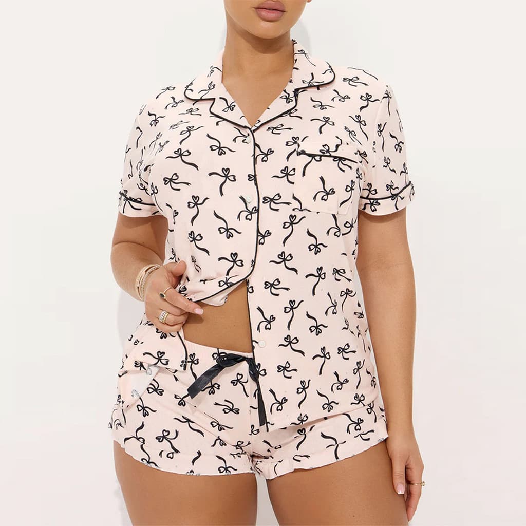 Pijamas Femininos de Verão com Listras, Conjunto Básico de Camiseta de Manga Curta e Shorts, Roupas de Casa Casuais Femi