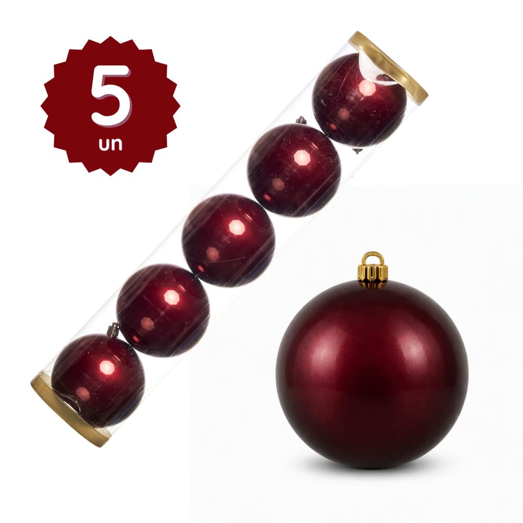 Kit 5 Bolas Natal Peroladas Vinho 10cm Enfeite Árvore Decoração Natalina Laços Pendurar