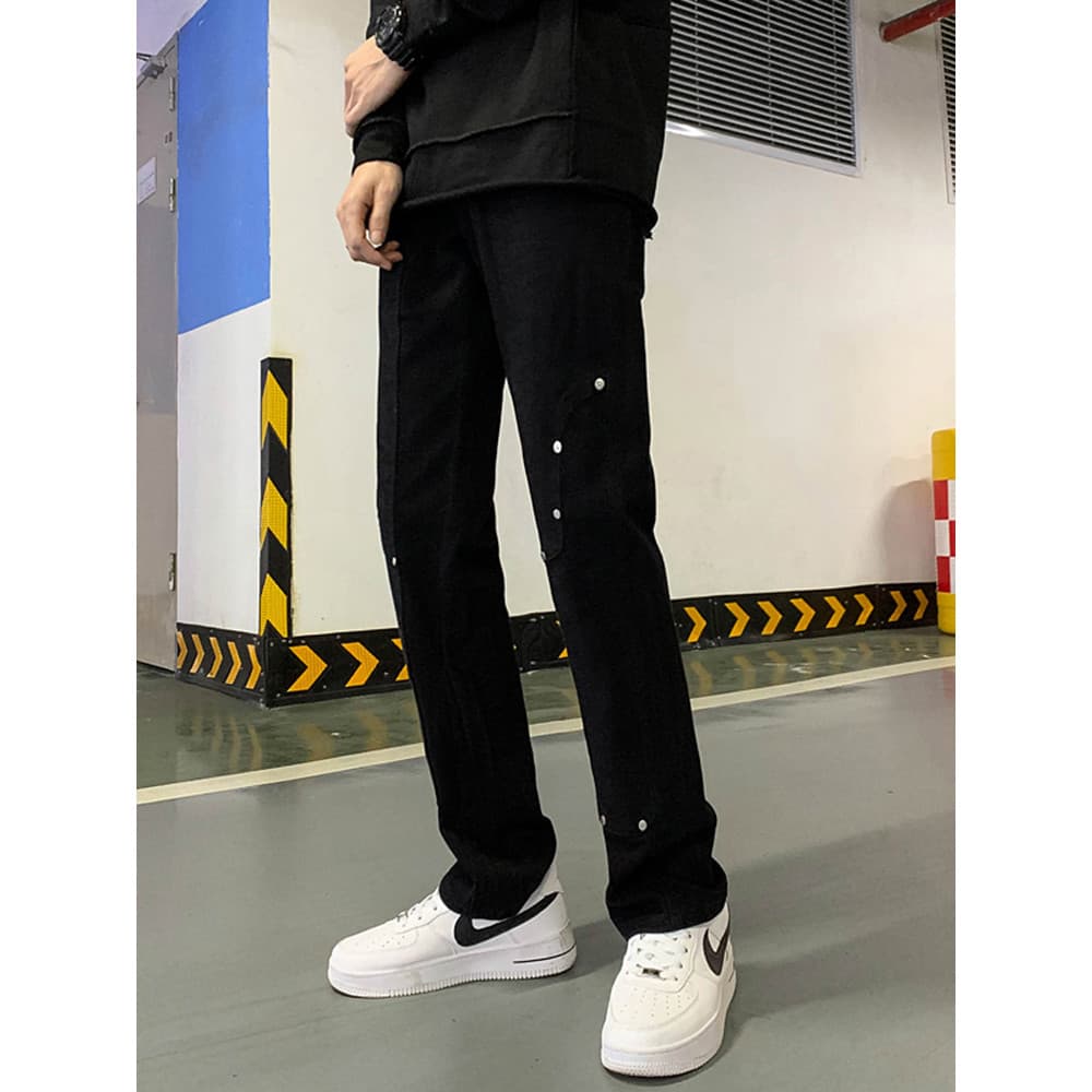American High street Jeans masculino vibe Casual preto calças compridas calças retas calças masculinas street Wear calça
