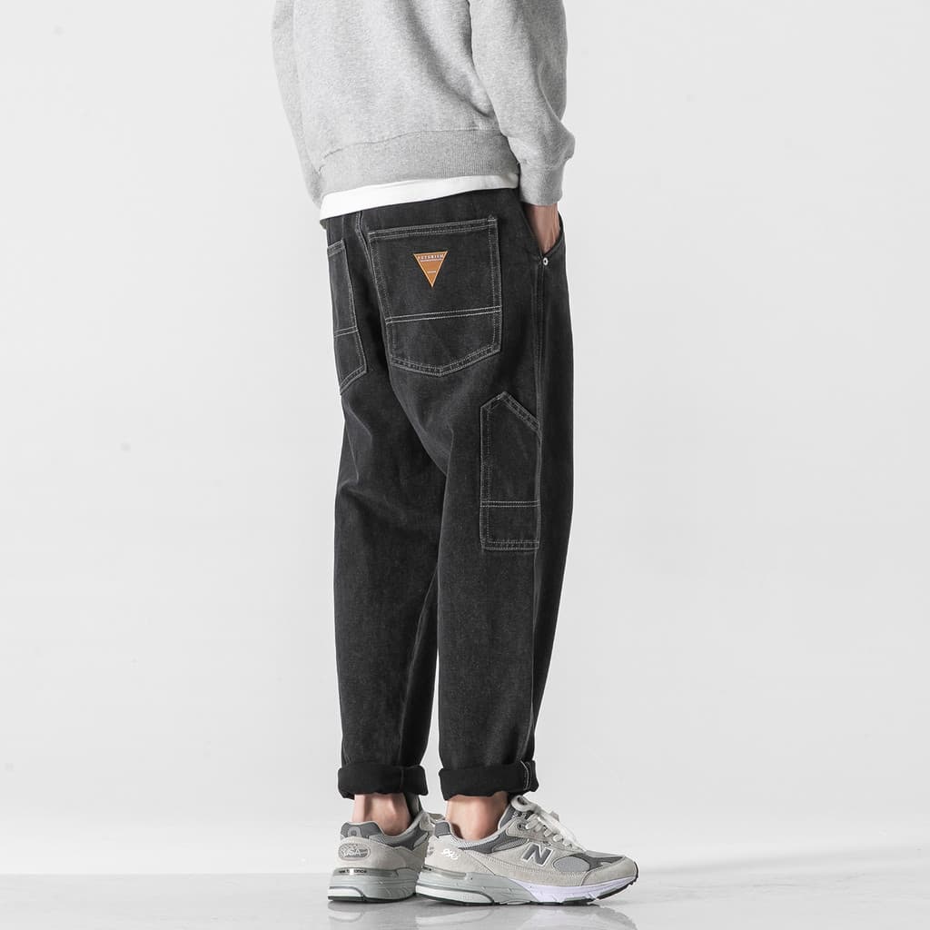 Japonês Retro lavado preto Multi-bolso macacão Jeans masculino Street Wear primavera outono novo estilo solto em linha r