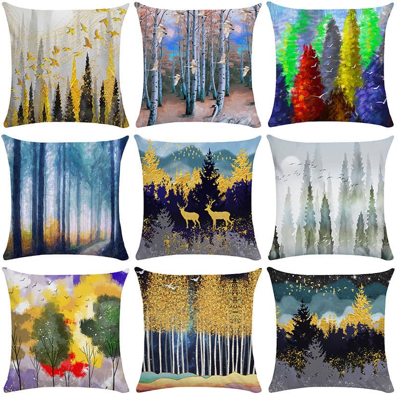 Nordic abstrato floresta paisagem árvore fronha luz luxo encosto capa de almofada quadrado sala estar fronha cuco Chen c
