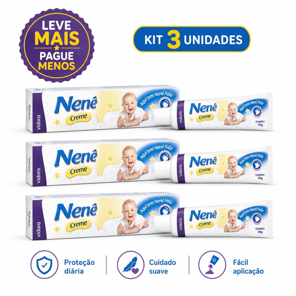 Kit 3 Unidades NenêCreme Pomada Prevenção Assaduras Bebê Proteção VIDORA