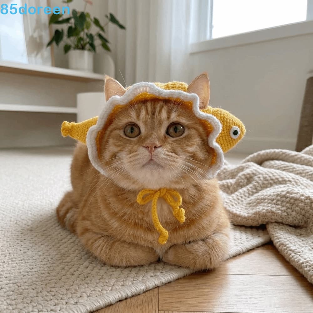 Chapéu De Malha De Gato , Animal De Estimação Em Forma De Tubarão Com Alça Ajustável Confortável Cosplay Respirável Quen