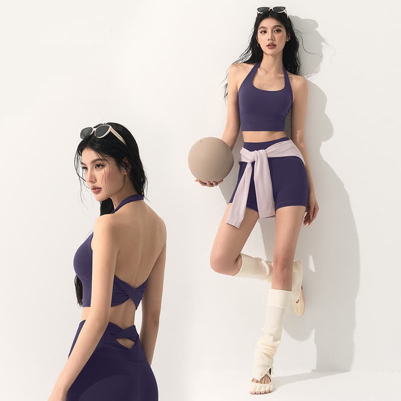 Roupas de Yoga linda volta torcida Halterneck colete feminino verão correndo de uma peça Pilates terno esportivo sutiã d
