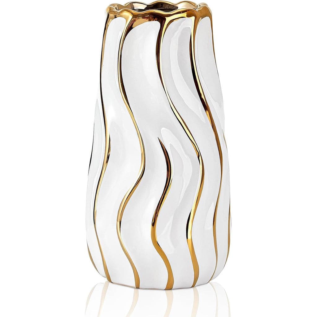 Vaso de Cerâmica Branco para Decoração de Casa, Vaso Decorativo para Flores, Vasos de Cerâmica com Listras Verticais par