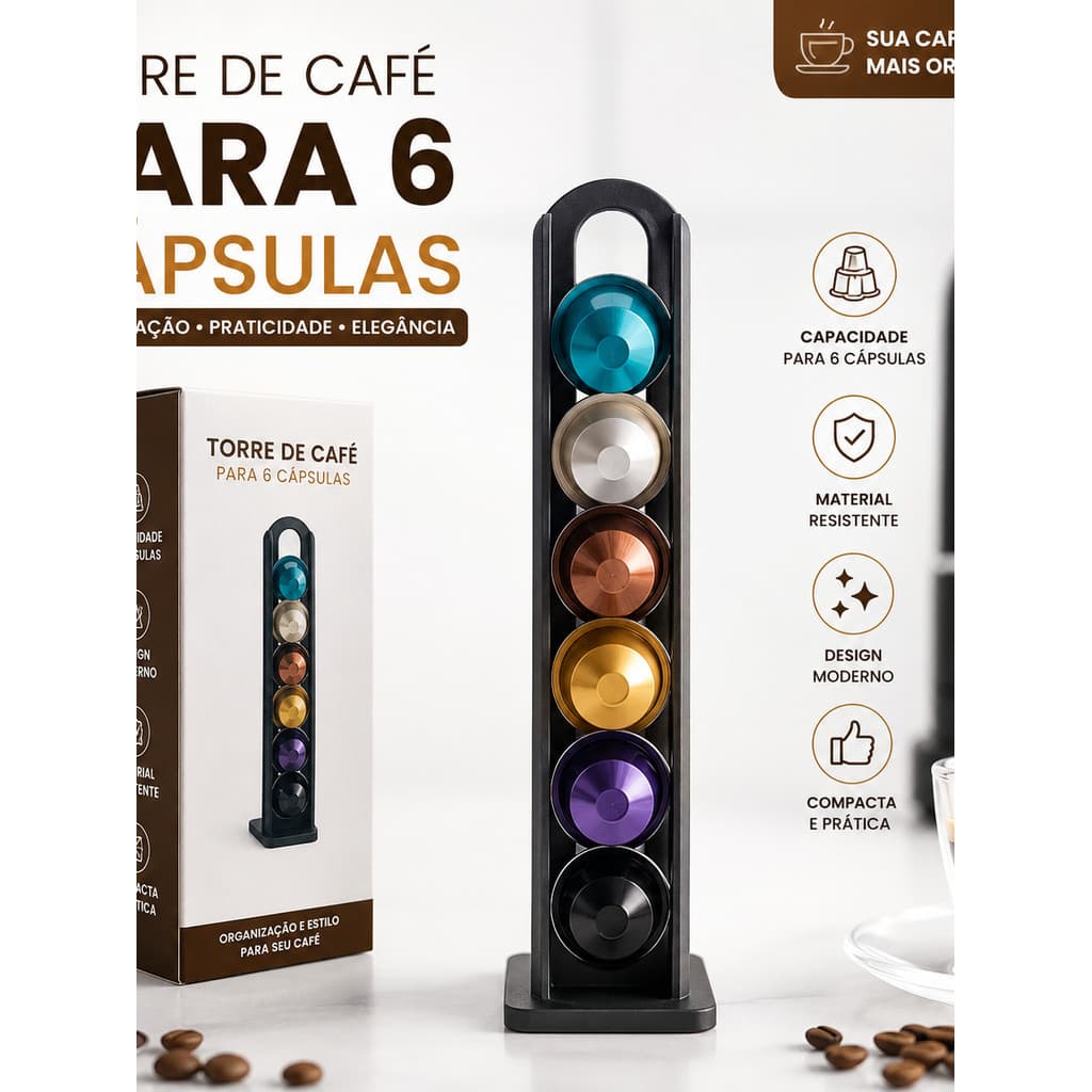 Torre Porta Cápsulas Nespresso Para 6 Cápsulas Organizador Café Suporte Cápsulas Café Expresso Porta Cápsulas Vertical E