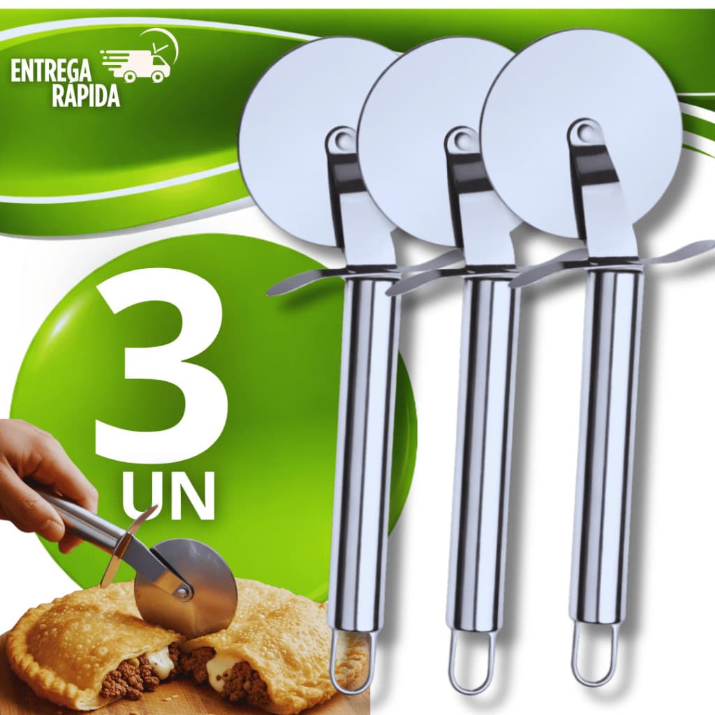 Kit 3 Cortador de Pizza Aço Inox Roda de Pizza Carretilha Profissional Cortador de Massa Pastel Torta Brownie Cozinha
