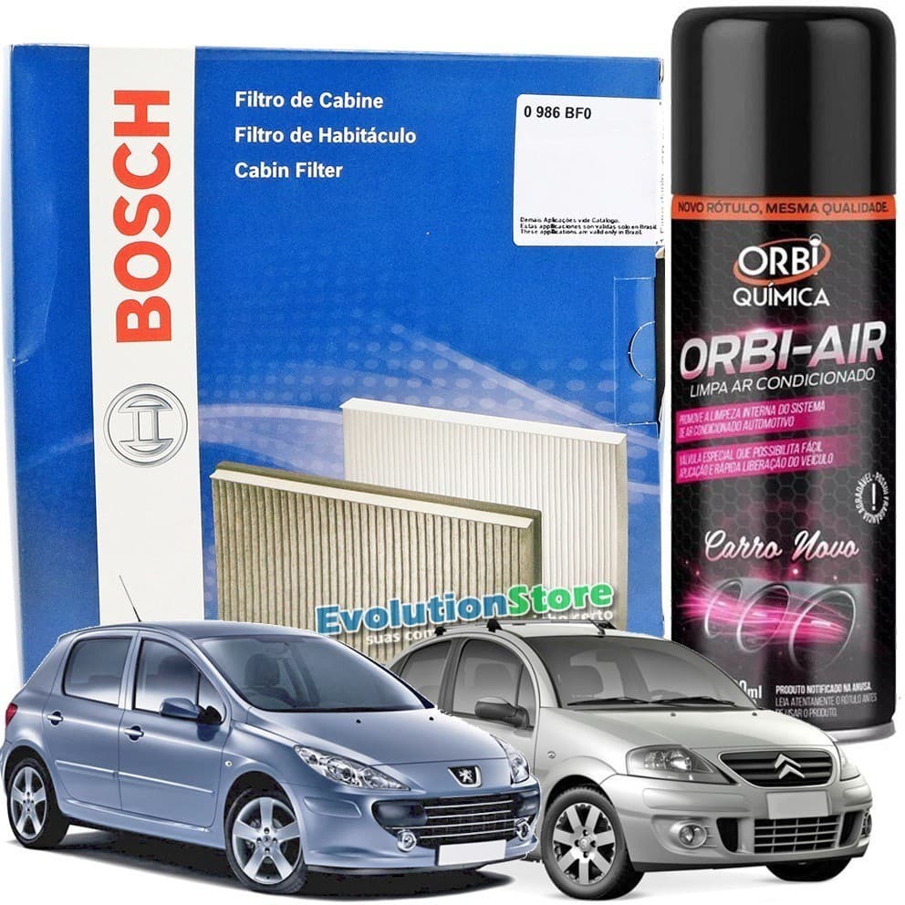 Filtro Cabine Ar Condicionado Citroen C3 C4 e Peugeot 307 Com Spray Higienizador | Bosch 0986BF0546