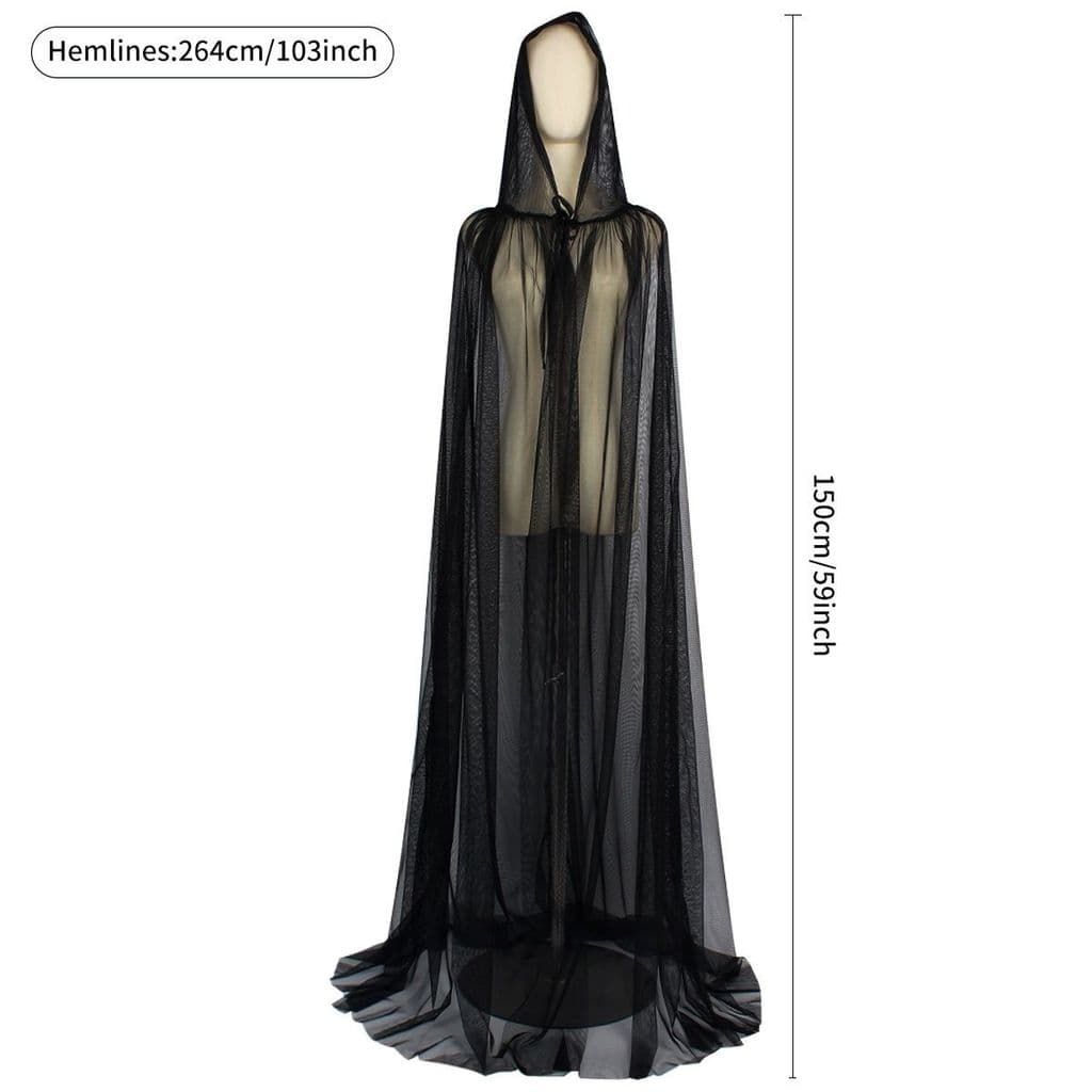 Capa de malha longa capa cor sólida Halloween preto gaze com capuz xale verão estilo fino Liu Jiayi cos roupas