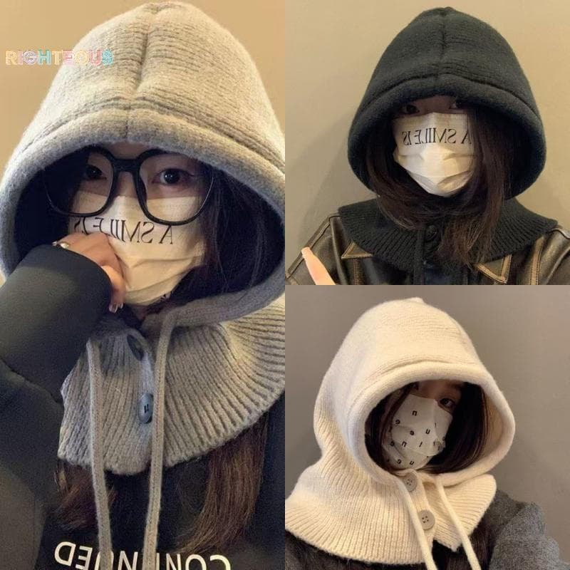 Rightrous Touca de Inverno Quente com Cordão, Unissex, Gorro de Malha com Capuz, Adequado para Uso Externo, Cachecol O6O