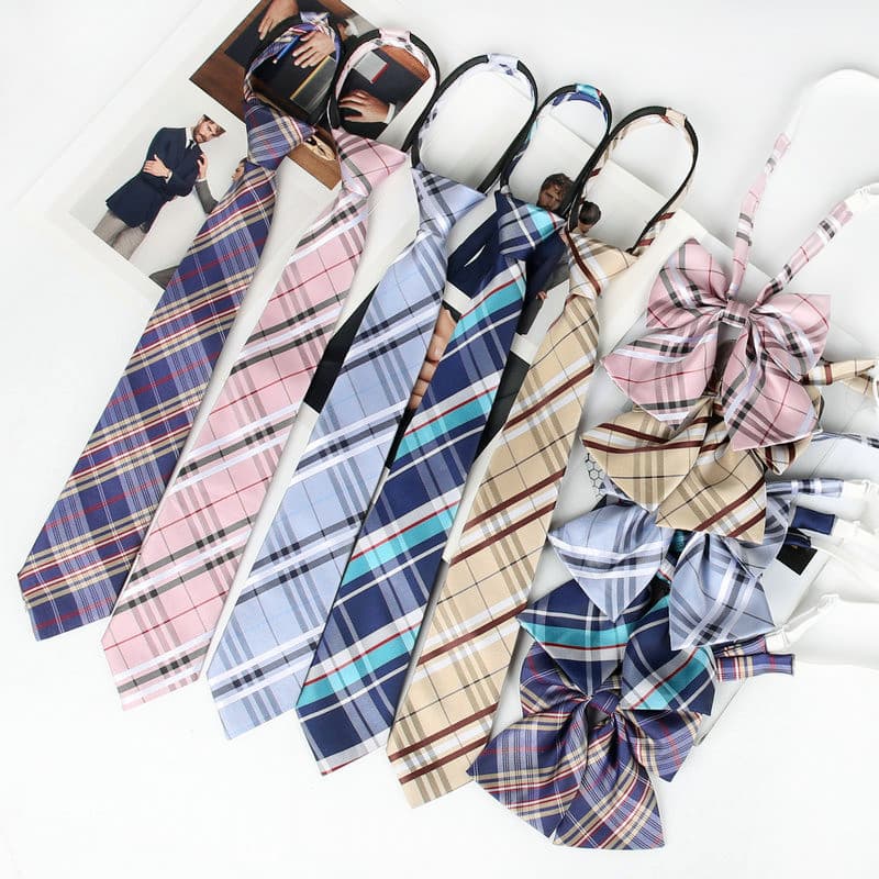 Gravata curta com zíper uniforme xadrez gravata livre Casual moda camisa gravata feminina 38CM All-Match JK na moda
