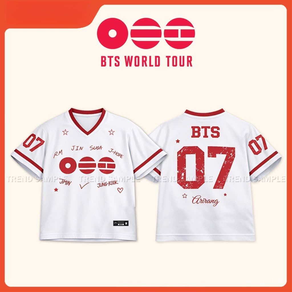 2026 BANGTAN ARIRANG TOUR COMBACK Merch Jersey Camisa Vintage Plus Size 3D Impresso Com Decote Em V Camiseta De Manga Cu