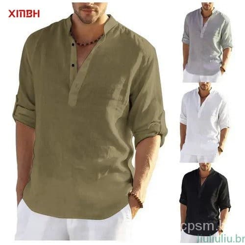 Camisa de manga longa em linho e algodão 02 XM masculina PP12