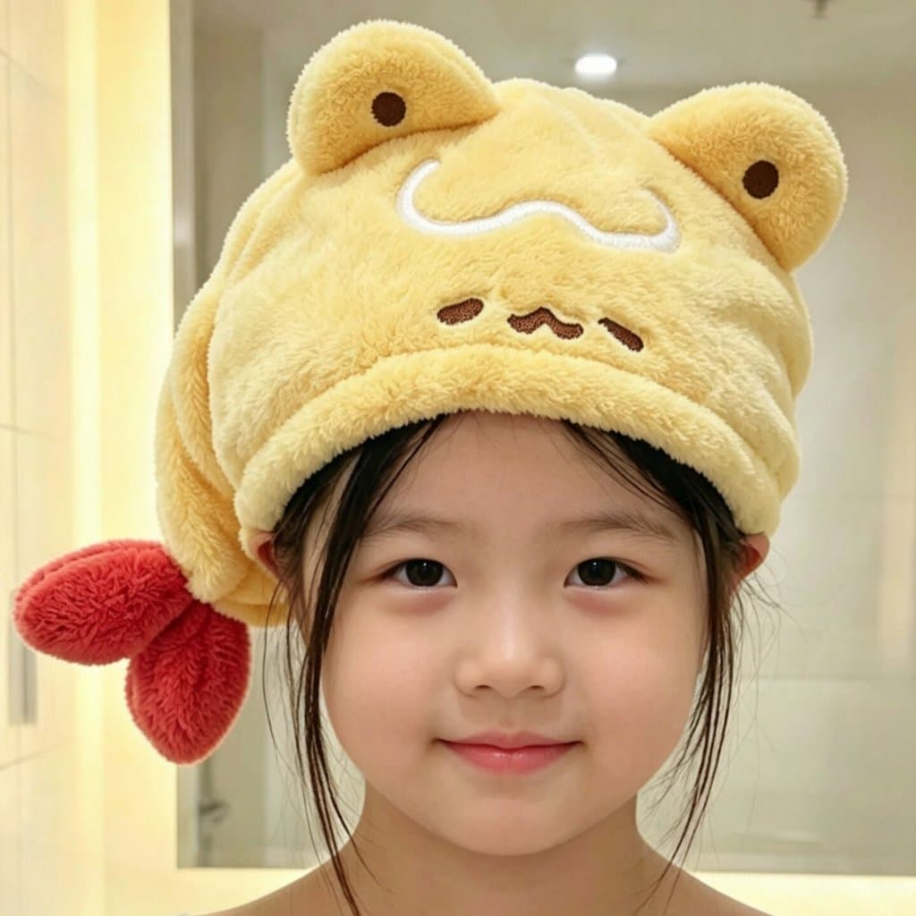Touca de secagem de cabelo para crianças, toalha de cabelo Super absorvente de secagem rápida, camarão frito, touca de s