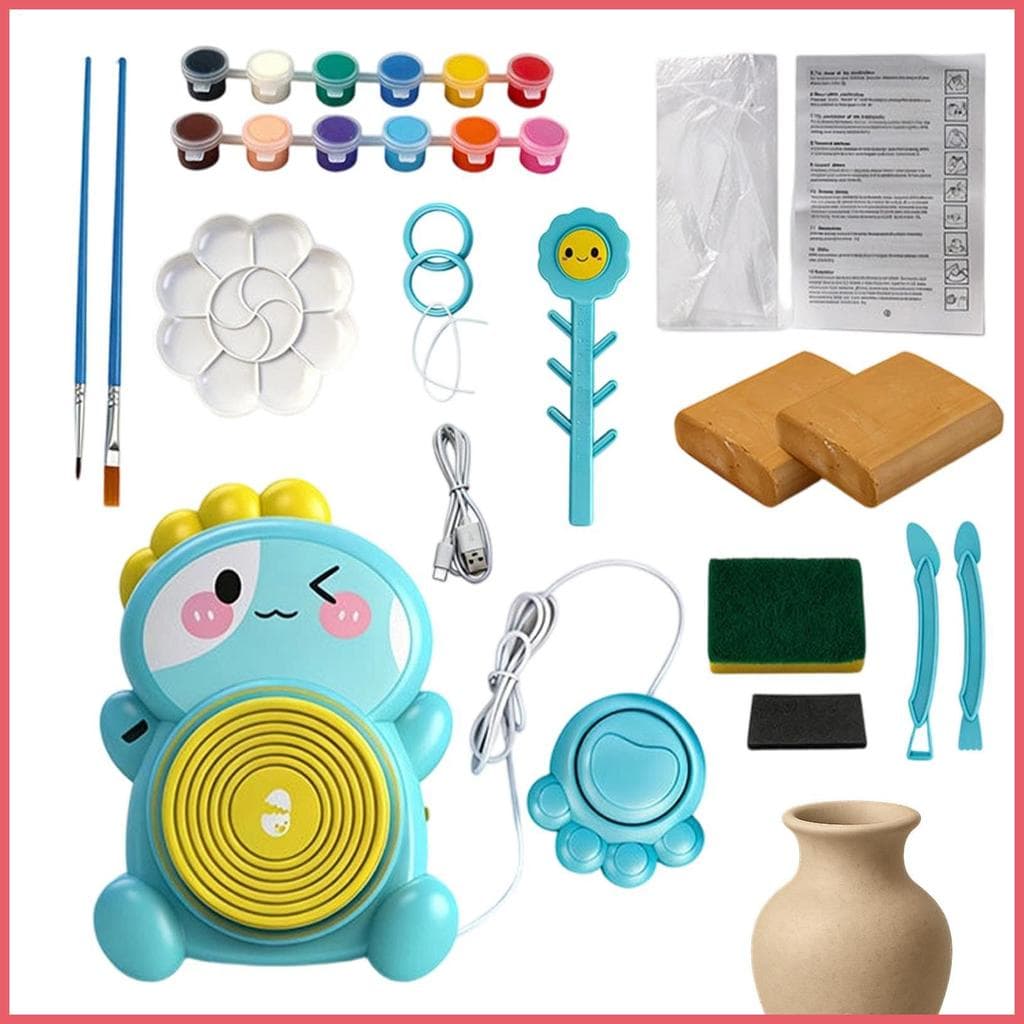 Roda De Cerâmica Infantil , Brinquedo Portátil De Carregamento USB Com 12 Tintas , 2 Pincéis , Kit Completo De Pintura P