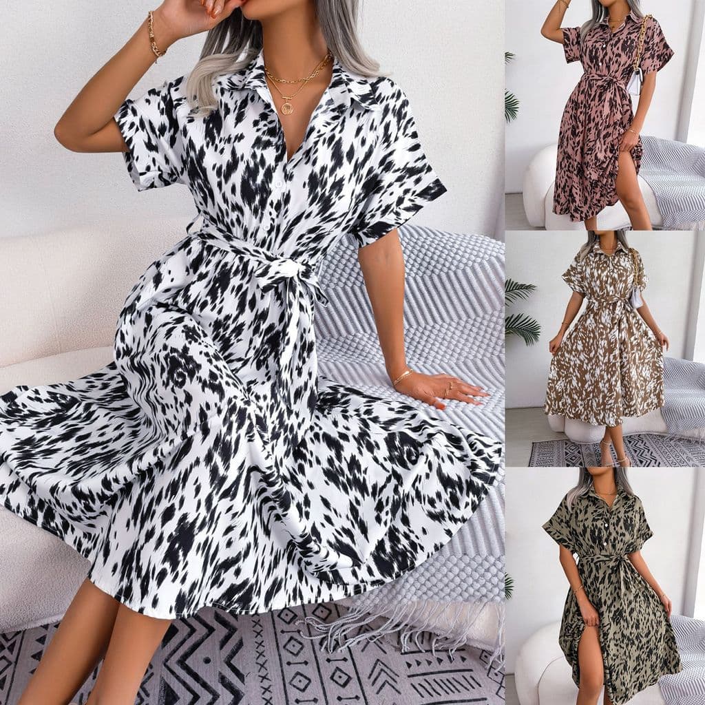 Real Shot 2026 primavera verão Casual solto leopardo impressão rendas camisa saia Cross-Border roupas femininas