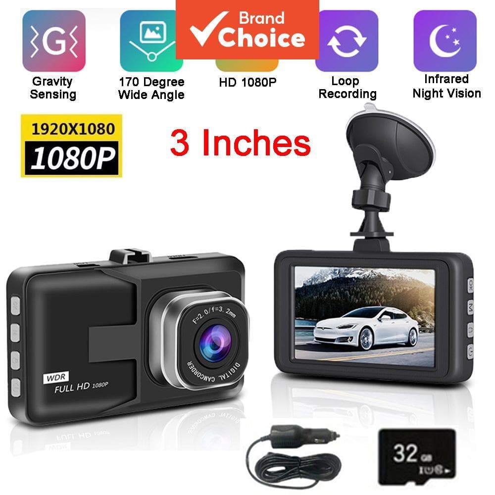 Tela HD Dashcam De 3 Polegadas 24h 170 ° Câmera De Carro Com Visão Noturna Grande Angular Gravação Em Loop 1080p