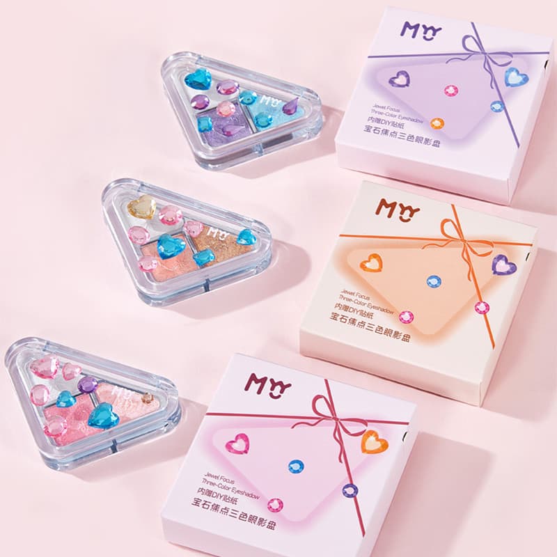 MYY Gem foco Tricolor sombra em pó conveniente diy adesivo paleta de Flash fino 01 pôr do sol paleta 02 galáxia paleta