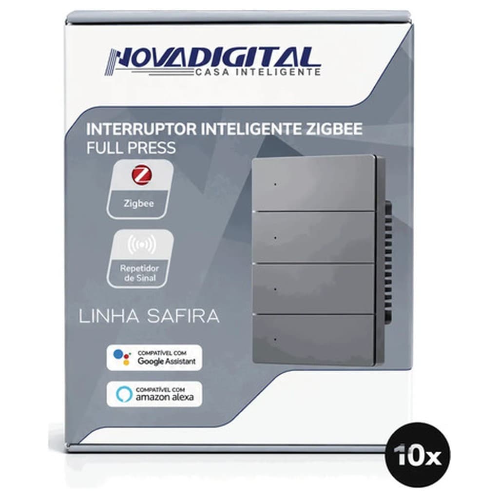 Kit 10 Interruptores Inteligentes Nova Digital Safira Zigbee SA-4 4x2 4 Teclas Full Switch Compatível Alexa Google Home