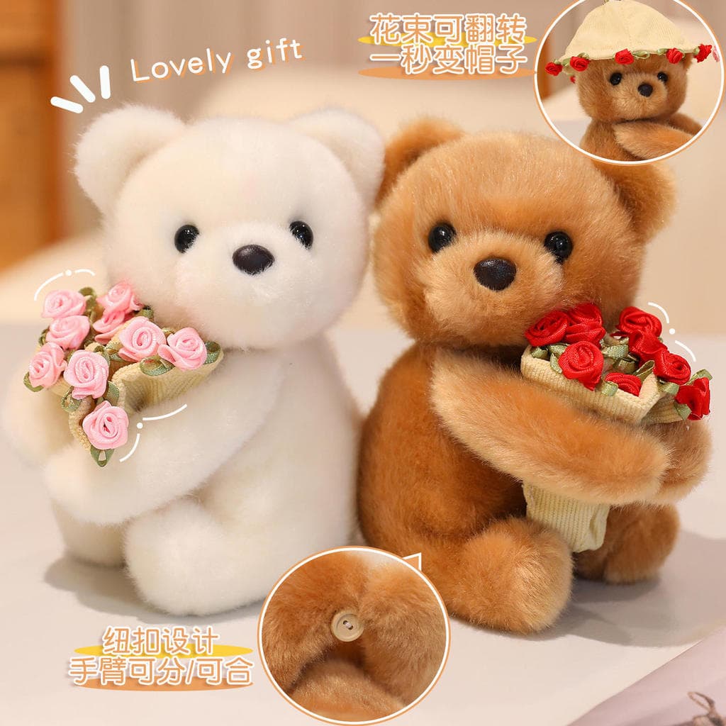 [Presente de Dia dos Namorados] Snot Bear Rose Bouquet Urso Buquê Urso Brinquedo de Pelúcia Boneca Fofa Flor Abraço Bone