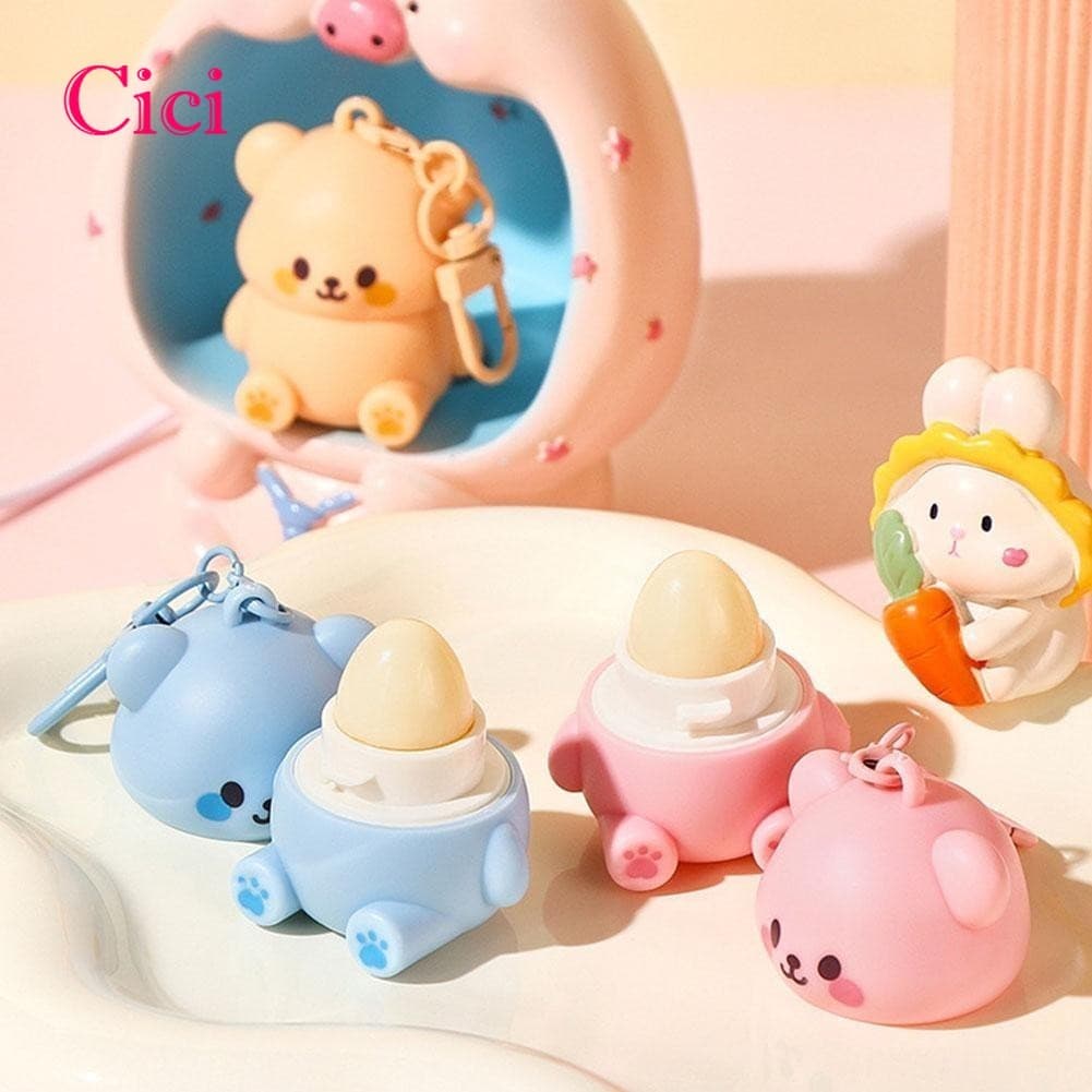 [Cici] Bálsamo Labial Little Bear Hidratante Brilho Portátil Anti Crack Com Chaveiro Batom Para Crianças