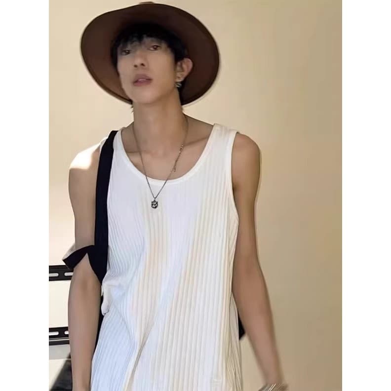 Estilo americano Pit Strip texturizado colete masculino verão simples cor sólida sem mangas colete moletom ao ar livre s